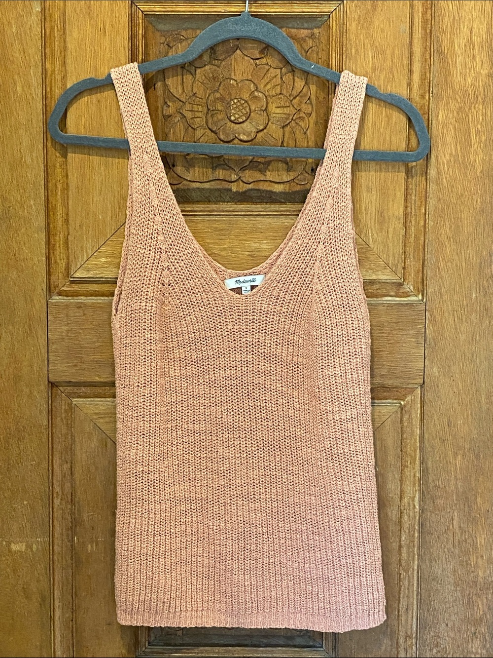 Madewell chunky knit tank top coral peach pink SMALL cotton blend